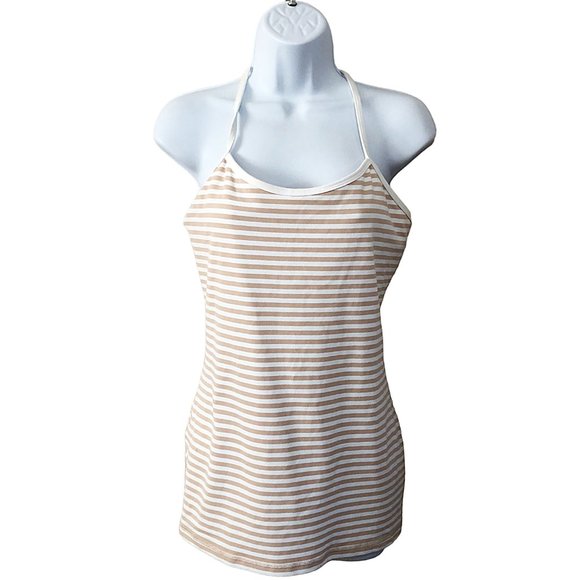 Lululemon Nude White Stripe Power Y Tank Top Size 10 - Picture 1 of 3